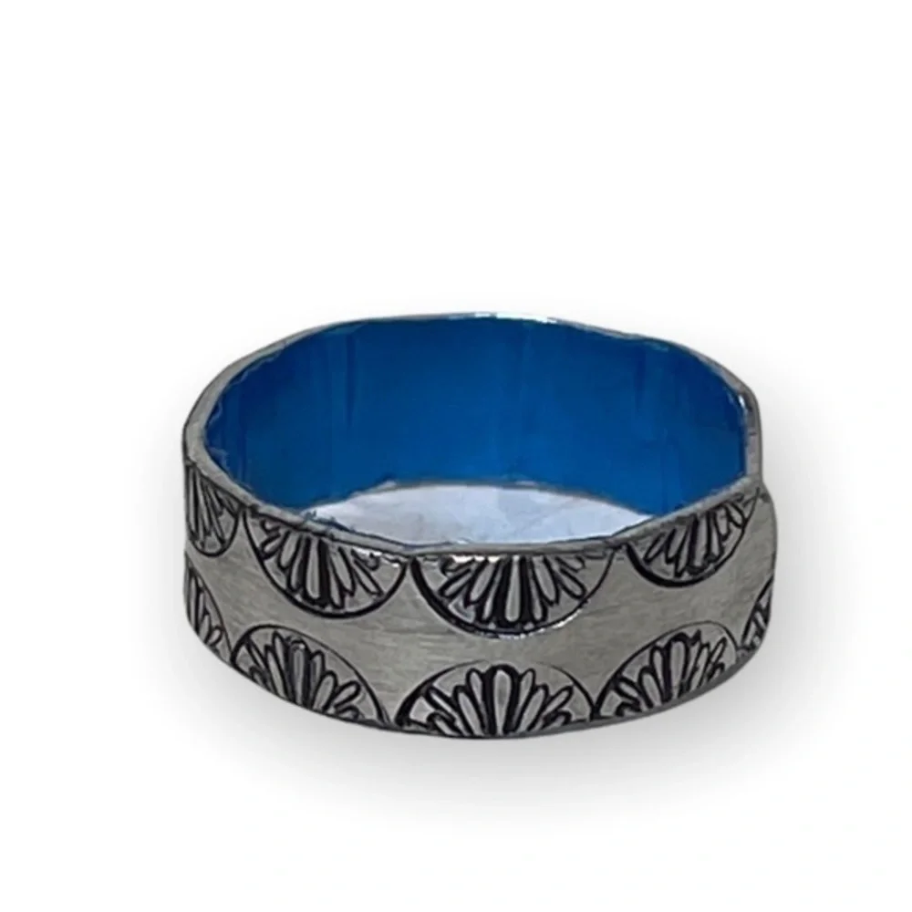 Handmade 9/9.5 stamped boho peacock silver‎ hypoallergenic adjustable ring
